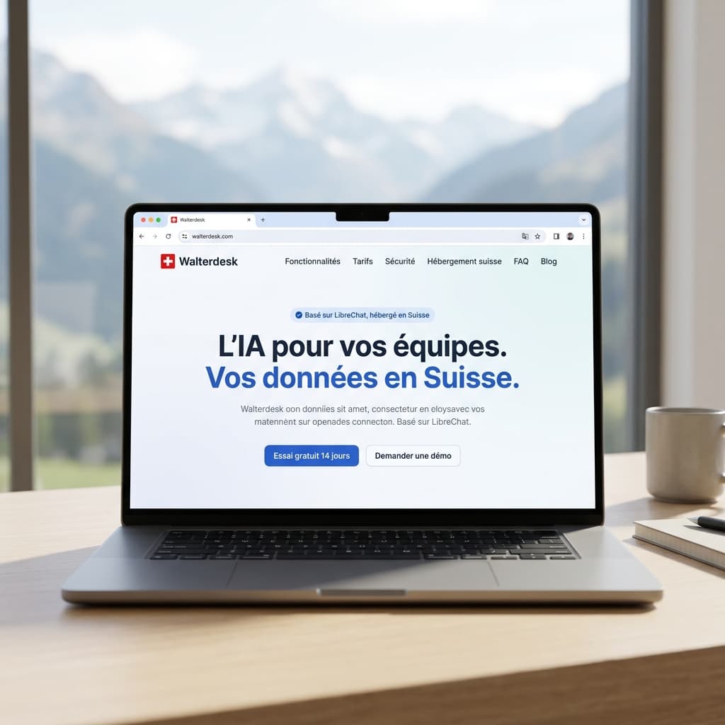 Interface IA Walterdesk avec panorama suisse